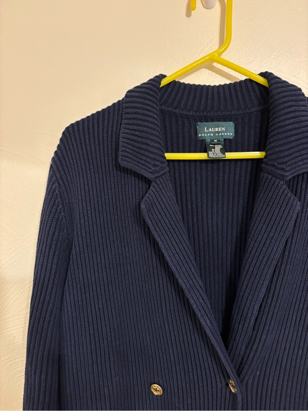 Lauren Ralph Lauren Navy Ribbed Cotton Double Breasted Cardigan M - Picture 5 of 7